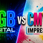 Imagen comparativa de RGB para diseño digital y CMYK para impresión profesional en gran formato