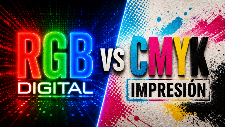 Imagen comparativa de RGB para diseño digital y CMYK para impresión profesional en gran formato