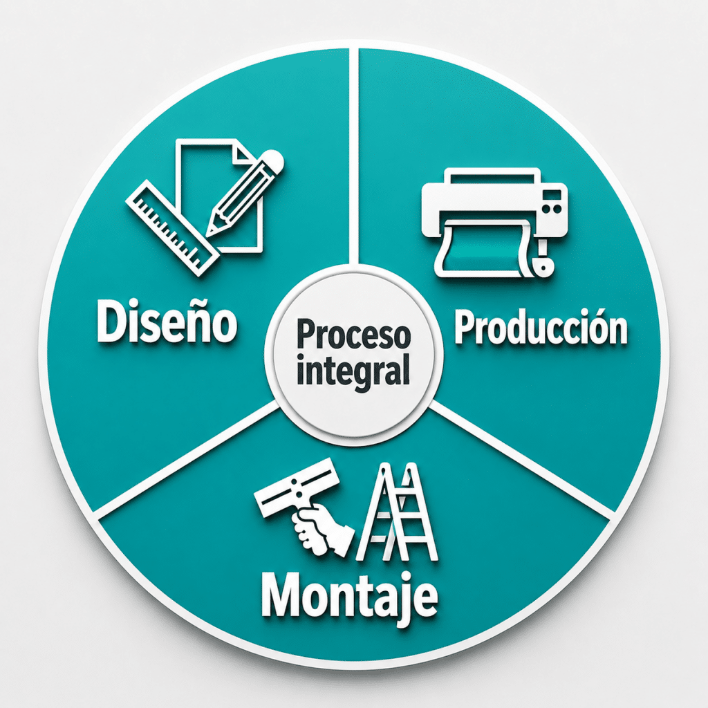 Proceso integral de rotulación profesional con diseño, producción y montaje en Formato A6