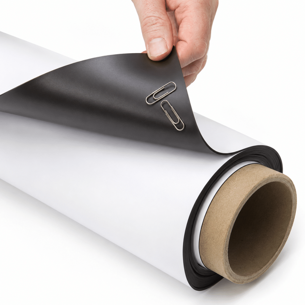 Vinilo magnético flexible para crear superficies funcionales con imanes y elementos móviles