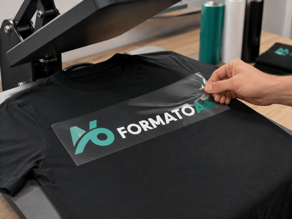 Vinilo termoadhesivo aplicado sobre camiseta para personalización textil y ropa corporativa